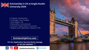 Scholarship in UK at Anglia Ruskin University 2024