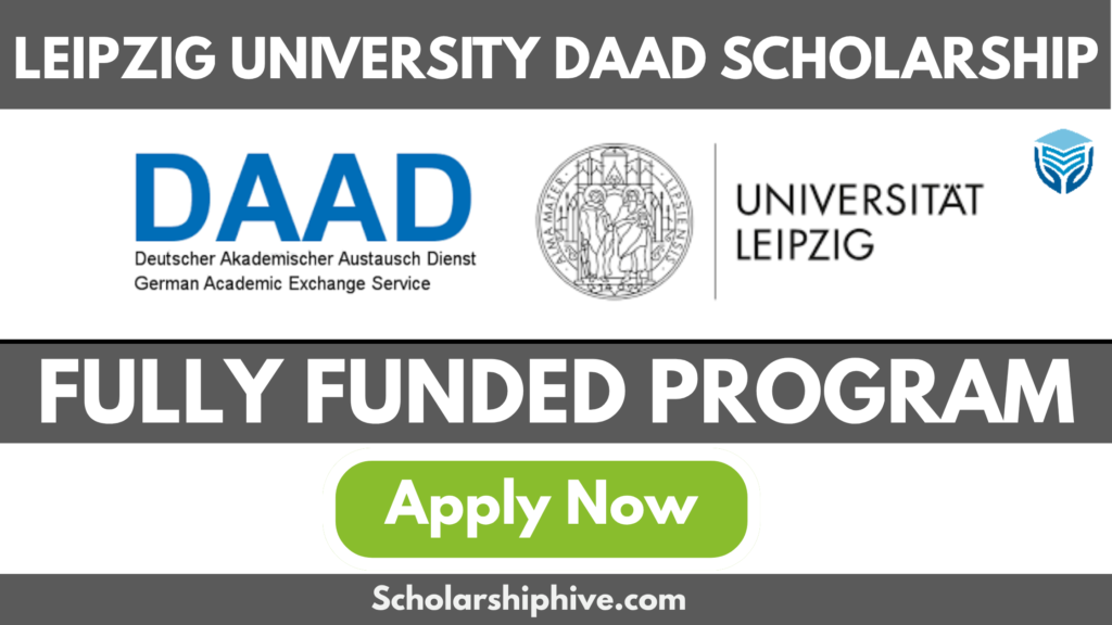 "Leipzig University DAAD Scholarship 2025 poster – fully funded 3-year master’s program in economics and management science for top international students. Includes mentorship, research opportunities, tuition coverage, and global exposure. Eligibility: English proficiency, 2 years’ work experience, and DAAD GSSP application criteria.
