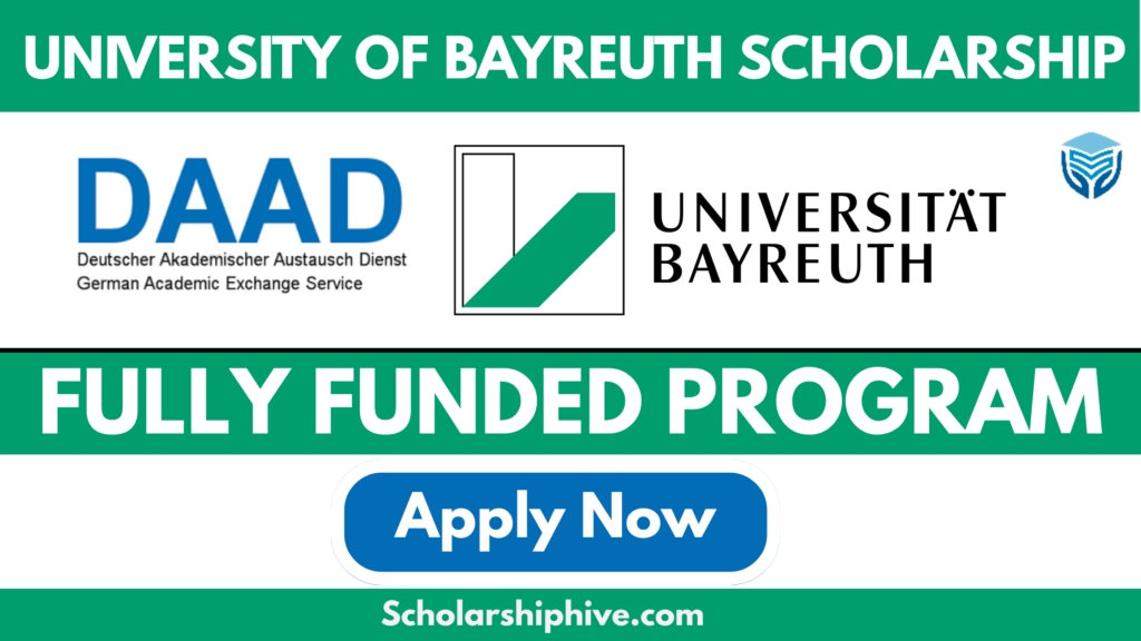 University of Bayreuth Scholarship 2025 offers fully funded 2-year Master’s programs in Biology, Biochemistry, Biotechnology, Health and Sports Economics, and Food Quality & Safety. Covers tuition and living expenses. Requires C1-level German, relevant bachelor’s degree (min. grade 2.5), and 2+ years of work experience. Ideal for academically driven candidates.