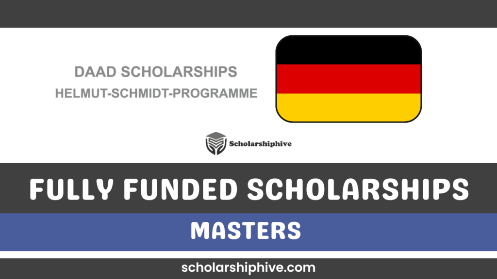 DAAD scholarship poster detailing fully funded Master’s program for graduates from developing countries in public policy, governance, and development; includes full tuition, monthly stipend, travel costs, and insurance coverage.